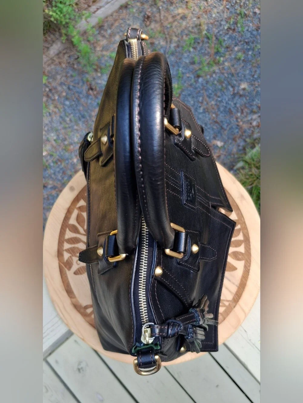 Dooney & Bourke Black Florentine Vacchetta Leather Clayton Satchel